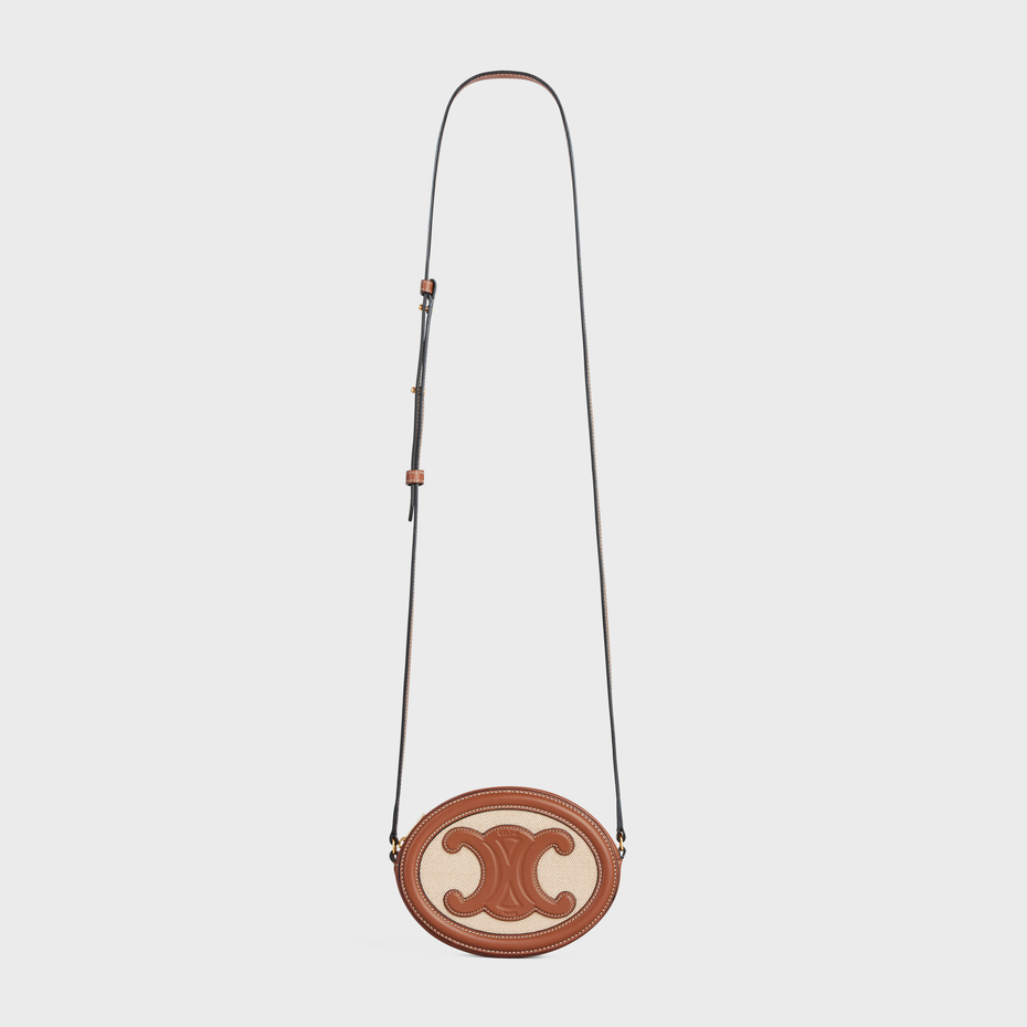 CROSSBODY OVAL PURSE CUIR TRIOMPHE IN TEXTILE AND CALFSKIN NATURAL / TAN - Image 5